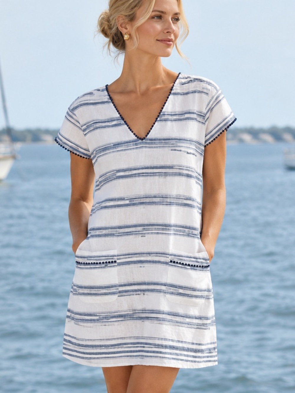 Vineyard Vines Stripes Cover Up Dress Mini Caftan Large